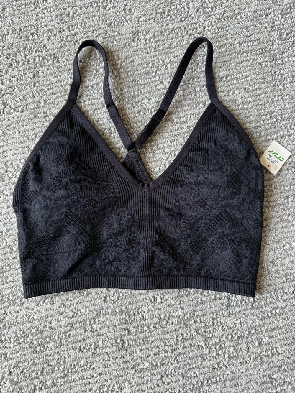 Aerie Seamless Jacquard Padded Black Longline Bralette - Size XS and NWT